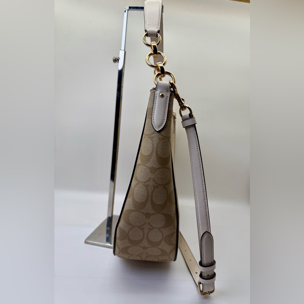 Coach Elle Hobo Signature Canvas‎ Shoulder/Crossbody Bag Khaki/Chalk with Gold - Picture 4 of 11